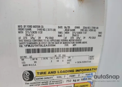 2020 Ford Expedition Xlt from USA, damaged, VIN 1FMJU1HT9LEA55594